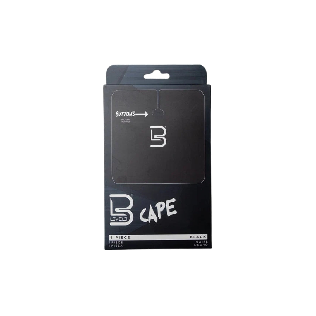 LEVEL3 Cape Black - Черна Бръснарска Пелерина с Лого, 147 x 141 см