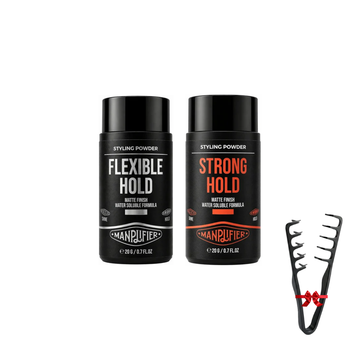 Manplifier Комплект - Flexible Hold + Strong Hold Пудра + Гребен за Текстуриране Подарък